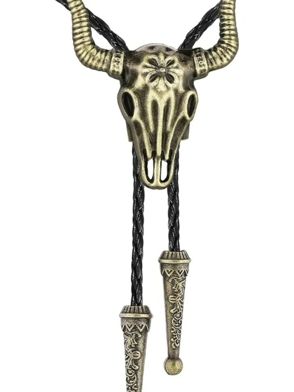 NEW Bolo Tie Rodeo Cowboy Leather Necktie Western Necklace Steer Gold Pendant‎